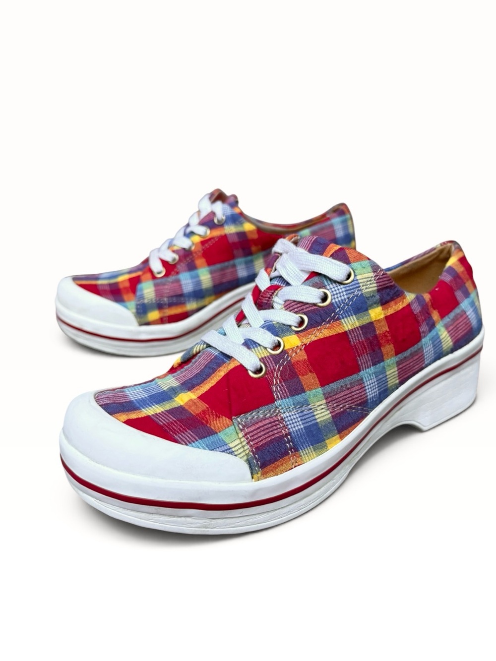 Dansko Veda Madras Plaid Lace Up Canvas Platform Clog Sneakers Size 37 (6.5 - 7) - Picture 3 of 10
